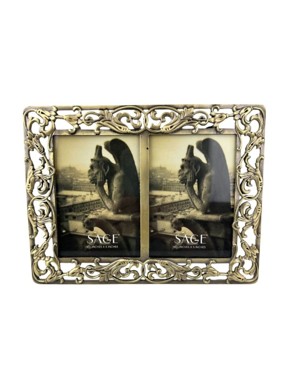 Sage Metal Gold Scroll 2 Sided Pictures Frame 3.5x5" Floral Vine Baroque Ornate